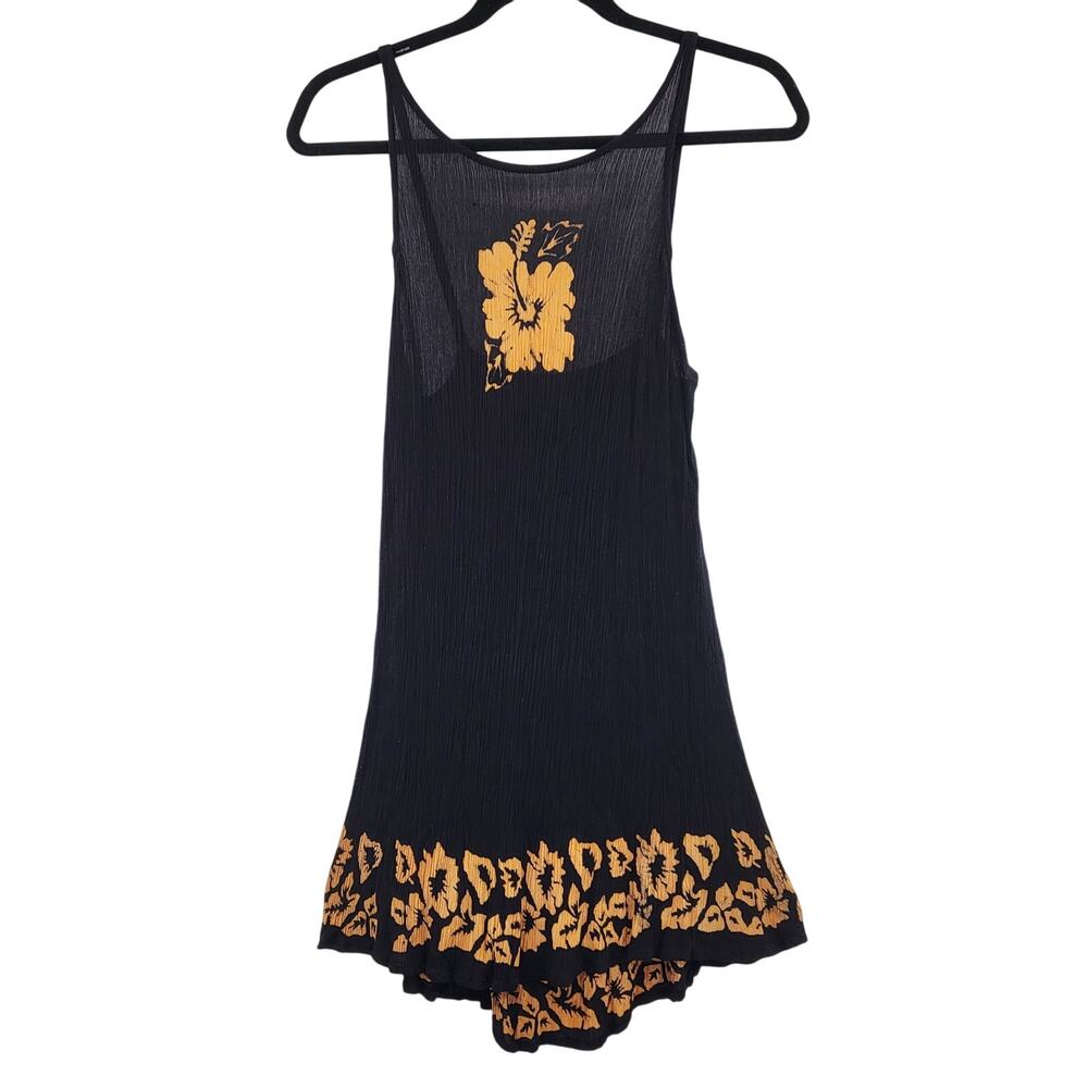 PUAKENIKENI Black and Tan Floral Print Thin Strap Gauze Shift Dress Women's Sz S
